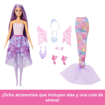 Pack Moda Fantasía De Barbie Con Muñeca Y Accesorios Como Cola De Sirena, Alas De Hada Y Collares - Image 4 of 6