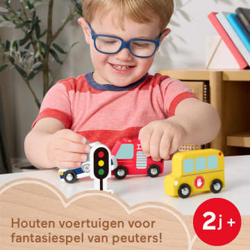 Fisher-Price Houten Voertuigen, Duwspeelgoed Voor Fantasiespel, 4 Houten Onderdelen, Voor Peuters En Kleuters