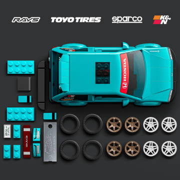 Mattel Brick Shop Hot Wheels Custom '90 Honda Civic EF yapı