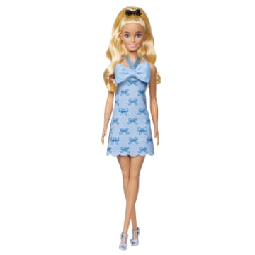 Barbie Fashionistas Doll #237 in Blue Bow Halter Dress, Blonde Ponytail With Bow Accessory - Imagen 4 de 6