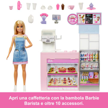 Barbie Caffetteria, Playset Con Bambola Barista Bionda, Macchinetta Per Il Caffè Funzionante E Oltre 10 Accessori