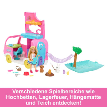 Barbie Chelsea 2-In-1-Camper-Spielset Mit Kleiner Chelsea-Puppe, 2 Haustieren Und 15 Zubehörteilen
