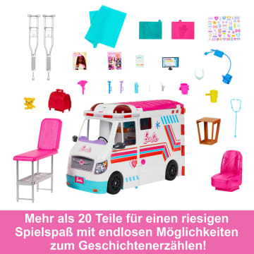 Barbie-Spielzeug, Umbaubarer Krankenwagen Und Klinik Spielset, Mehr Als 20 Zubehörteile, 2-In-1-Krankenwagen