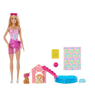 Bebek, Havuz, Kaydıraklı Köpek Kulübesi, 2 Evcil Hayvan Figürü Ve 6 Aksesuarla Barbie Köpekçikle Havuz Partisi Oyun Seti - Image 2 of 6