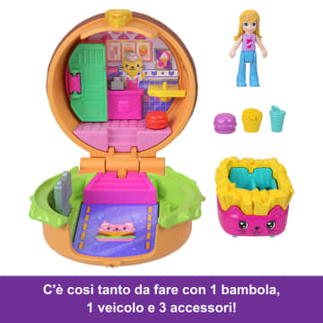 Polly Pocket Tiny Take Out Reveal, Assortimento Di Mini Bambole E Cofanetti Con Macchinine Giocattolo, Collezione Di Veicoli A Tema Cibo