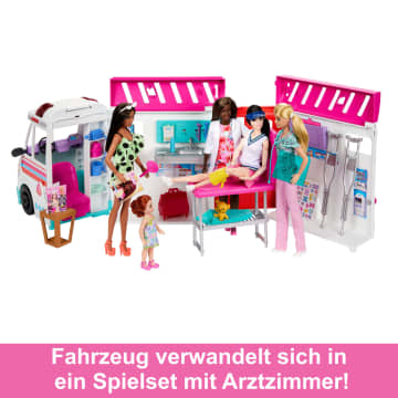 Barbie-Spielzeug, Umbaubarer Krankenwagen Und Klinik Spielset, Mehr Als 20 Zubehörteile, 2-In-1-Krankenwagen