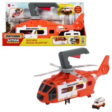 Matchbox Action Drivers Reddingshelikopter, Ruim 40 Cm Grote Helikopter Met Metalen Speelgoedambulance (Schaal 1:64)