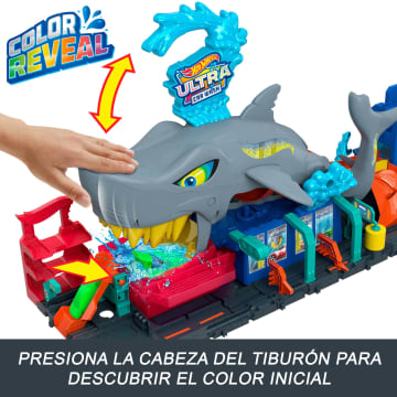 Túnel De Lavado Del Supertiburón De Hot Wheels City Con Coche De Juguete Color Reveal A Escala 1:64