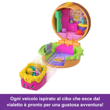 Polly Pocket Tiny Take Out Reveal, Assortimento Di Mini Bambole E Cofanetti Con Macchinine Giocattolo, Collezione Di Veicoli A Tema Cibo
