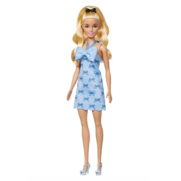 Barbie Fashionistas Doll #237 in Blue Bow Halter Dress, Blonde Ponytail With Bow Accessory - Imagen 5 de 6