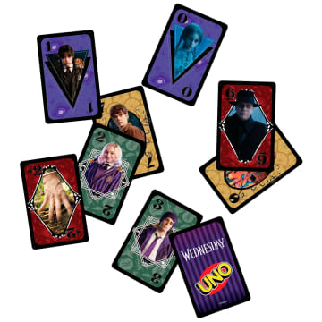 UNO Mercoledì, Gioco Di Carte Per Bambini, Adulti E Famiglie, Giocattolo Da Collezione Ispirato Alla Serie - Imagen 4 de 6