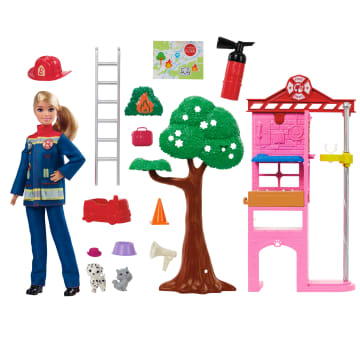 Barbie Brandweervrouw, Speelset Met Blonde Modepop, Brandweerkazerne, 2 Dierenvriendjes En Meer Dan 10 Accessoires - Image 4 of 4