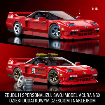 Mattel Brick Shop Klocki Hot Wheels Elite Series ’90 Acura NSX Samochód do zbudowania 876 elementów Zabawka Zestaw konstrukcyjny dla kolekcjonerów - Imagen 3 de 6