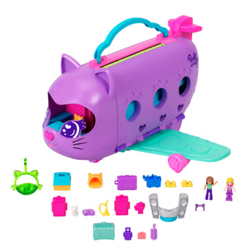 Polly Pocket Αεροπλάνο Γατάκι Σετ Με 2 Μικρές Κούκλες Και Ζωάκι, Σετ Με Αξεσουάρ Με Θέμα Τα Ταξίδια