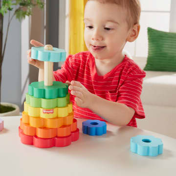 Fisher-Price Drewniana Piramidka Kolorowe Kwiatki Drewniana Zabawka Dla Dzieci