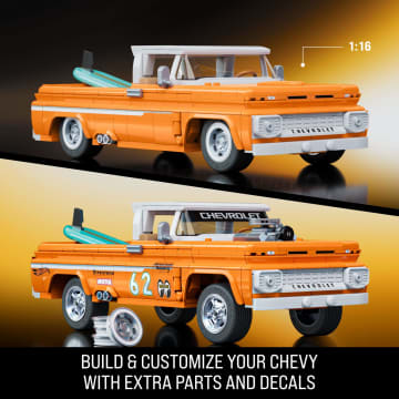 Mattel Brick Shop Hot Wheels Custom ’62 Chevy Pickup Building Toy Kit (858 Pieces), For Collectors - Image 3 of 6
