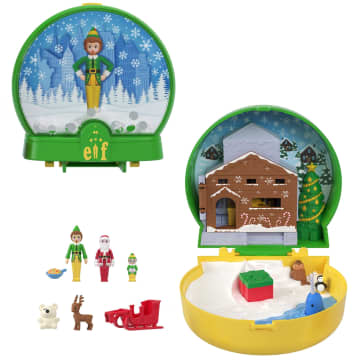Polly Pocket Micro Dolls And Playset, Collaboration Elf Compact With 6 Accessories, Holiday Theme