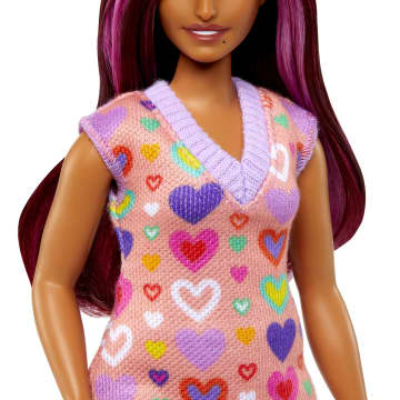 Barbie Fashionistas Puppe Nr. 207 Mit Pinkfarbenen Strähnen Und Kleid Mit Herzaufdruck - Imagen 4 de 6