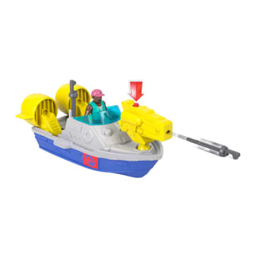 Fisher-Price Imaginext Jurassic World Rebirth Dev Ağızlı Mosasaurus, 45,5 Cm'Lik Dinozor Oyuncağı, 7,5 Cm'Lik Aksiyon Figürü, Fırlatıcılı Tekne Ve 2 Cephane - Image 4 of 6