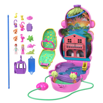 Conjunto De Juego Mamá Mono Y Bebé De Polly Pocket Con 2 Muñequitas, Mascotas Y 13 Accesorios, Bolso Y Juguete 2 En 1