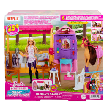 Conjunto De Juego De Establo De “Barbie Mysteries: The Great Horse Chase” Con Muñeca, Caballo De Juguete Y Accesorios, Más De 25 Piezas