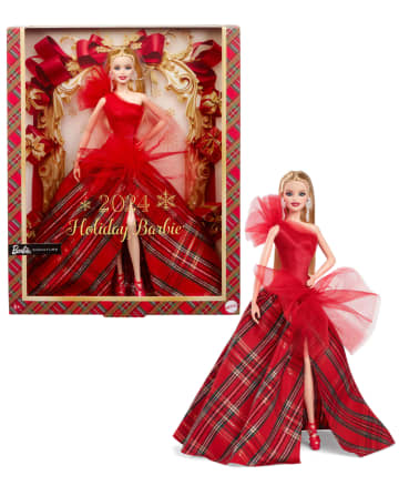 Κούκλα Barbie Signature 2024 Holiday, Εποχιακό Συλλεκτικό Δώρο, Ξανθιά Με Καρό Φόρεμα.