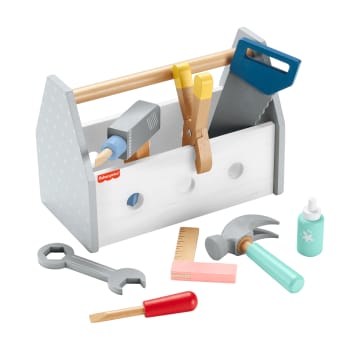 Fisher-Price  Ξύλινη Θήκη Με Εργαλεία Παιχνίδι Μίμησης Για Παιδιά Προσχολικής Ηλικίας, 9 Ξύλινα Κομμάτια