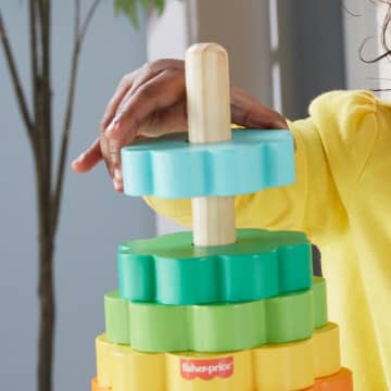 Fisher-Price Drewniana Piramidka Kolorowe Kwiatki Drewniana Zabawka Dla Dzieci