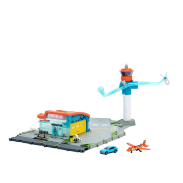 Matchbox Lotnisko przygód Zestaw, pas startowy, hangar, wieża kontroli lotów, 1 samochód, 1 samolot Zabawka 3+