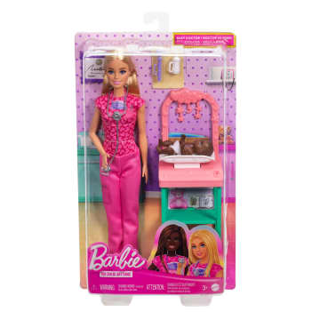 Barbie Παιδίατρος Σετ Παιχνιδιού Με Ξανθιά Κούκλα, 1 Κούκλα Μωράκι, Έπιπλο Και Αξεσουάρ