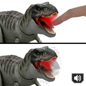 Jurassic World: Die Wiedergeburt Power Devour Tyrannosaurus Rex-Dinosaurierfigur, Dauer-Beiß-Attacke, Lichter Und Geräusche