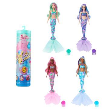 Barbie Color Reveal, Bambola E Accessori Della Serie Sirena Con 6 Sorprese, Capelli Cambia Colore