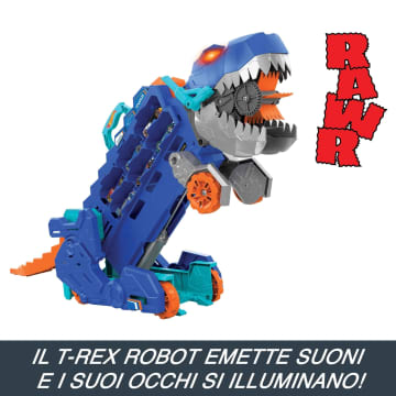 Hot Wheels City MEGA Dino Trasportatore, Si Trasforma in Un T-Rex Con Pista Da Corsa, Box Per Riporre Oltre 20 Macchinine