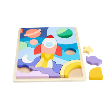 Okul Öncesi Çağdaki Çocuklar Için 42 Ahşap Parçadan Oluşan Fisher-Price Uzay Temalı Ahşap Yapboz Blokları