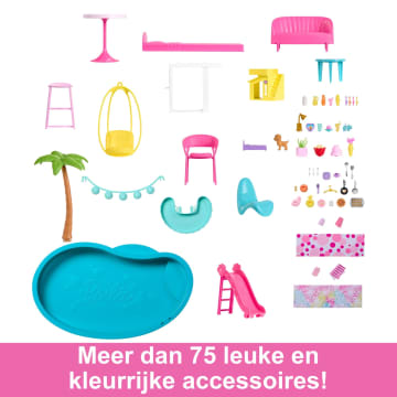 Barbie Droomhuis, Meer Dan 75 Onderdelen, Zwembadfeestje Poppenhuis Met Glijbaan Over 3 Verdiepingen - Image 3 of 6