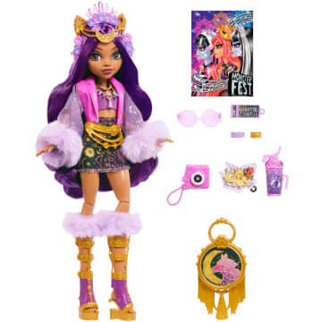 Monster High Monster Fest Clawdeen Wolf, Bambola Alla Moda Con Outfit Da Festival, Poster Della Band E Accessori