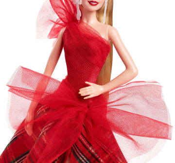 Barbie Signature Feestmaand 2024 Barbie Modepop, Feestelijk Cadeau Voor Verzamelaars, Blond Haar, In Geruite Jurk
