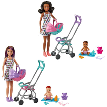 Barbie Speelsets met oppas Skipper-pop, babypop, meubeltjes en accessoires die passen bij het thema