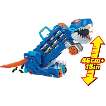 Hot Wheels City MEGA Dino Trasportatore, Si Trasforma in Un T-Rex Con Pista Da Corsa, Box Per Riporre Oltre 20 Macchinine
