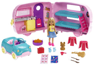 Il Camper Di Chelsea Playset Con Bambola, Cucciolo, Auto, Camper Convertibile E Accessori