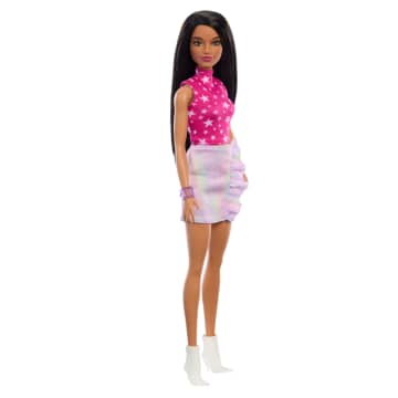 Barbie Fashionistas Puppe Nr. 215 Mit Glattem, Schwarzem Haar Und Schillerndem Rock, 65-Jähriges Jubiläum