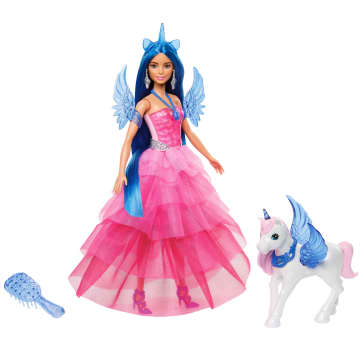Κούκλα Barbie Πριγκίπισσα Ζαφειριού, 65Η Επέτειος Με Μπλε Μαλλιά, Ροζ Φόρεμα Και Μονόκερο.