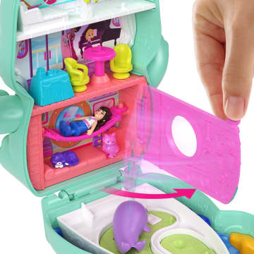 Polly Pocket Compacte Speelset Hijs De Zeilen, Kitty Met 1 Micropop En Speelgoedpoesjes, Speelgoed Voor Onderweg Met Lekkere Hapjes En Stylingaccessoires