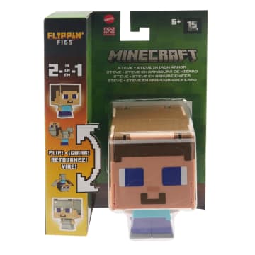 Minecraft Geflipte Figuren Collectie, 2-In-1 Fidgetspeelgoed, 9,5 Cm, Pixelachtig Ontwerp (Personages Kunnen Variëren)