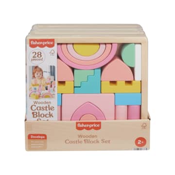 Fisher-Price Wooden Castle Block Set Toddler Stacking Toy, 28 Wood Pieces