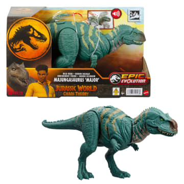 Jurassic World Chaos Theory Wild Roar Majungasaurus Dinosaur Action Figure Toy, Chomp Attack & Sound