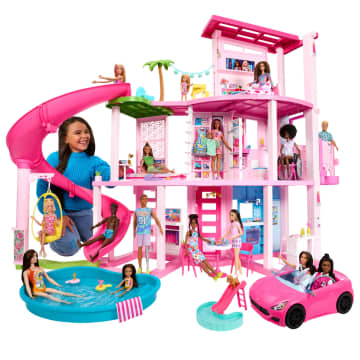 Barbie Droomhuis, Meer Dan 75 Onderdelen, Zwembadfeestje Poppenhuis Met Glijbaan Over 3 Verdiepingen