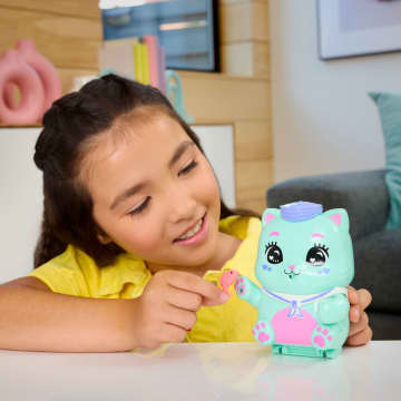 Polly Pocket Compacte Speelset Hijs De Zeilen, Kitty Met 1 Micropop En Speelgoedpoesjes, Speelgoed Voor Onderweg Met Lekkere Hapjes En Stylingaccessoires
