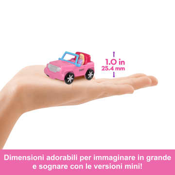 Barbie Mini Barbieland, Set Con Veicolo E Bambola Da 3,8 Cm, Suv Cambia Colore E Tenda