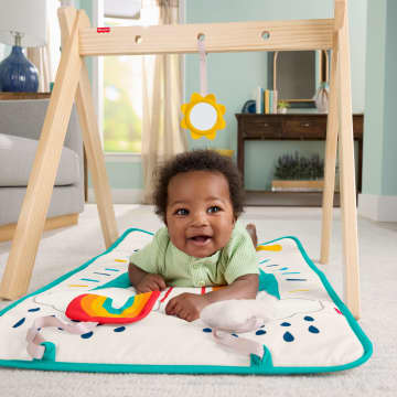 Fisher-Price Wooden Activity Gym, Wood Frame With 3 Sensory Toys & Mat For Newborn Babies